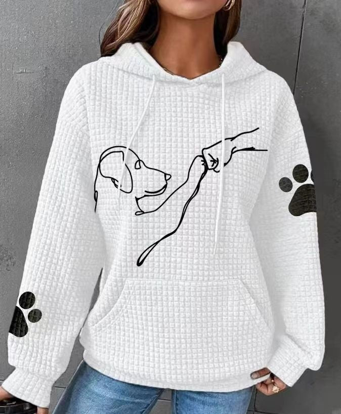 Waffle Hoodie Winter New Hooded Dog Printed Sweater Women