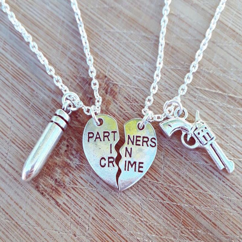 Heart-shaped Partners In Crime Bullet Pistol Crime Partner Necklace