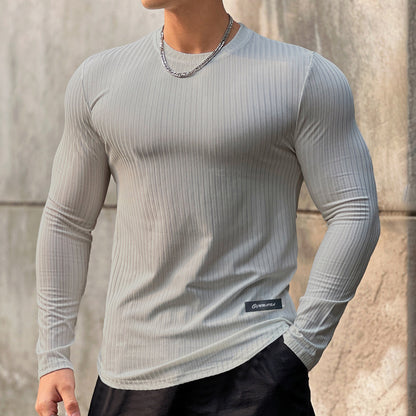 Striped Solid Color Fitness Breathable Long Sleeves