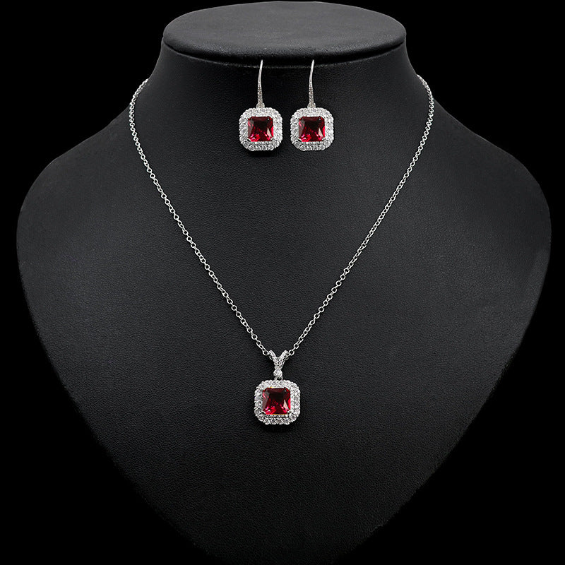 Zircon Colored Gems Pendant Necklace Earrings