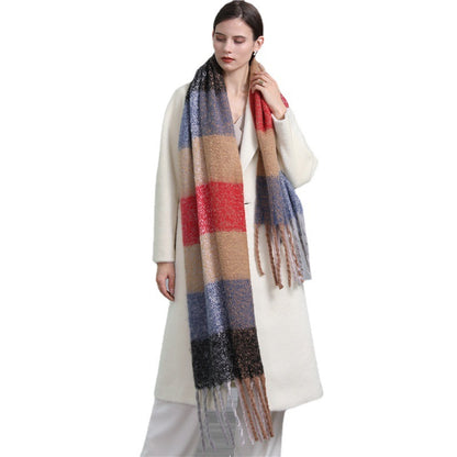 Extended Plaid Scarf Cashmere Thickened Warm Shawl Scarf Tassel Female Winter