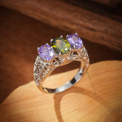 Hand Inlaid Color Zircon Ring