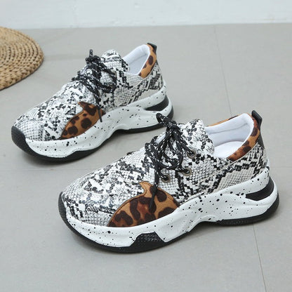 Leopard Print Sneakers Women Lace Up Walking Running Sports Shoes