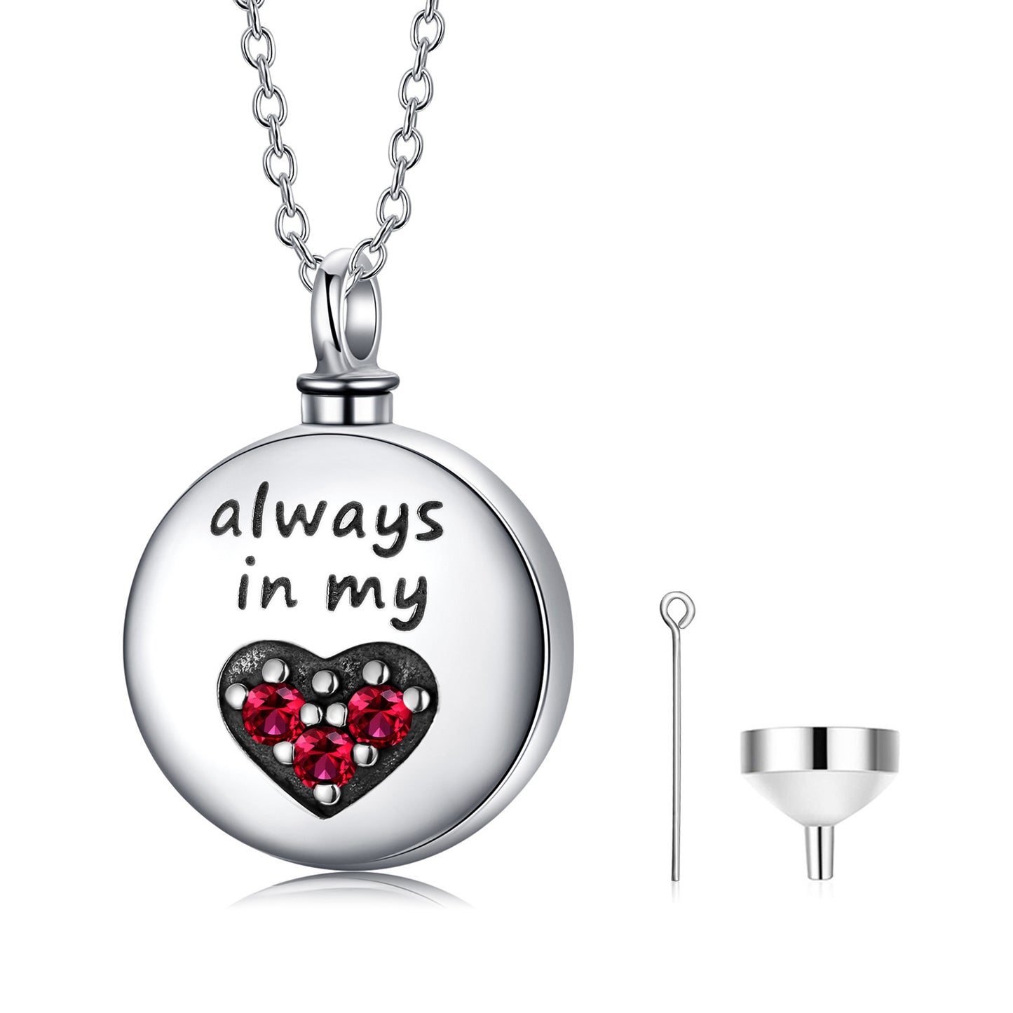 Heart Urn Engraved Cremation Necklace for Ashes in Sterling Silver