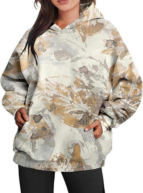 Camouflage Hoodie Maple Leaf Print Oversized Sports Hoodie With Pocket Break