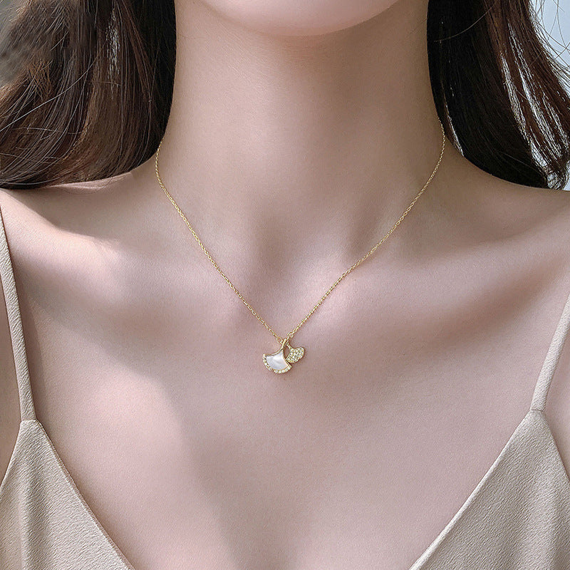 Micro-inlaid Double Ginkgo Leaf Necklace Female Temperament Wild Light Luxury Minority Design Clavicle