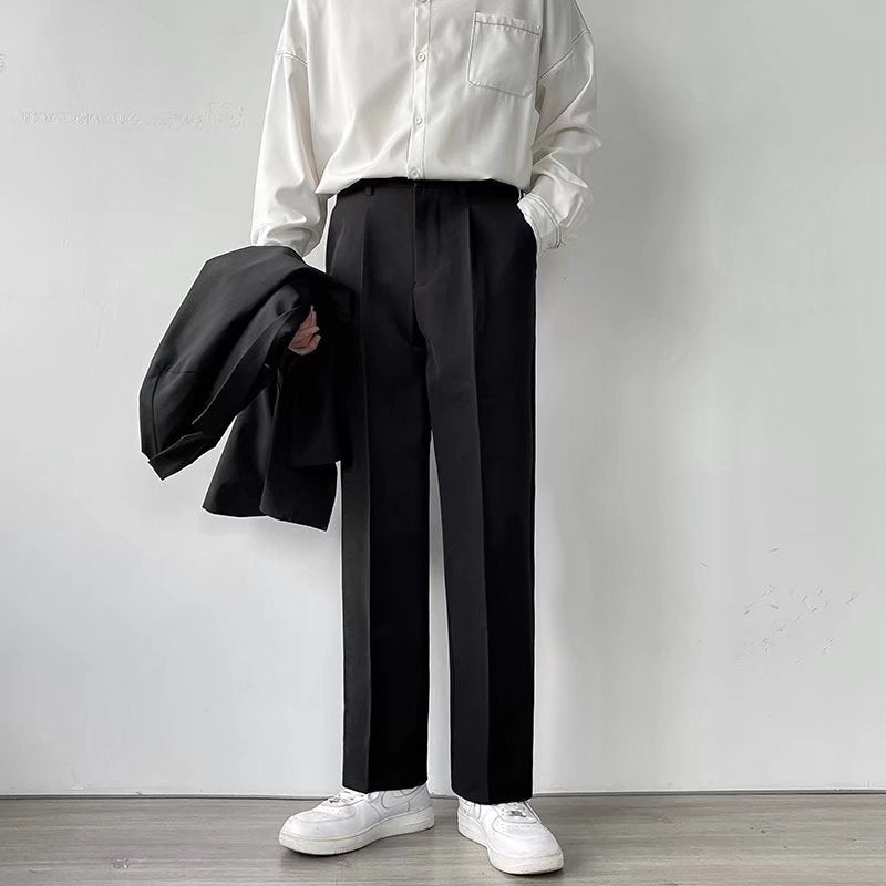 Polyester Men's Loose Straight Drooping Wide Leg Leisure Light Business Suit Pants