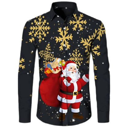 New Hawaiian Santa Claus Theme Digital 3D Printing Shirt Men Casual Retro Loose Plus Size Men's Clothing