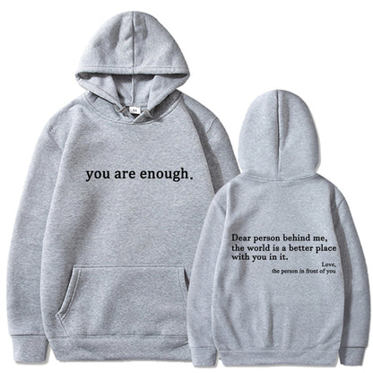 Fleece-lined Plain Letter Print Pocket Drawstring Print Hoodie