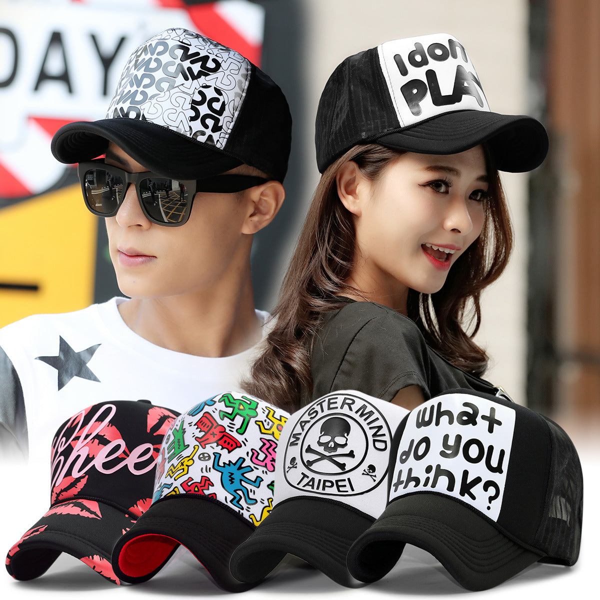 High Fashion Letter Print Embroidery Mesh Cap Korean Style