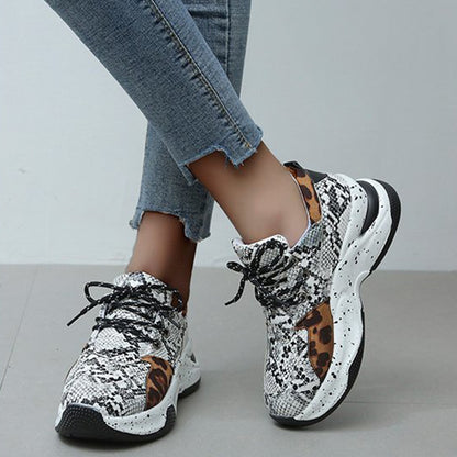 Leopard Print Sneakers Women Lace Up Walking Running Sports Shoes