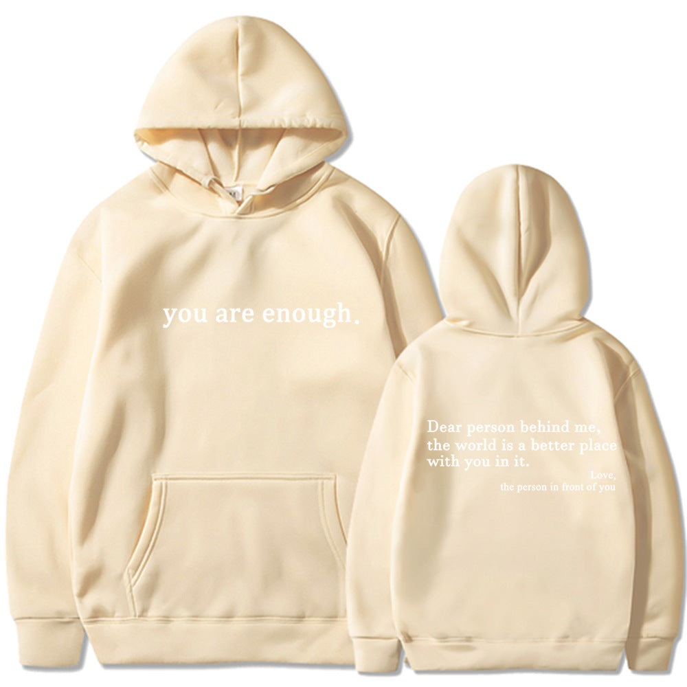 Fleece-lined Plain Letter Print Pocket Drawstring Print Hoodie