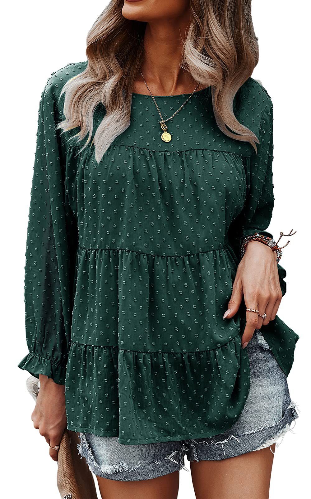 Loose Chiffon Shirt Round Neck Ruffle Top