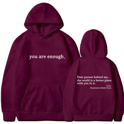 Fleece-lined Plain Letter Print Pocket Drawstring Print Hoodie