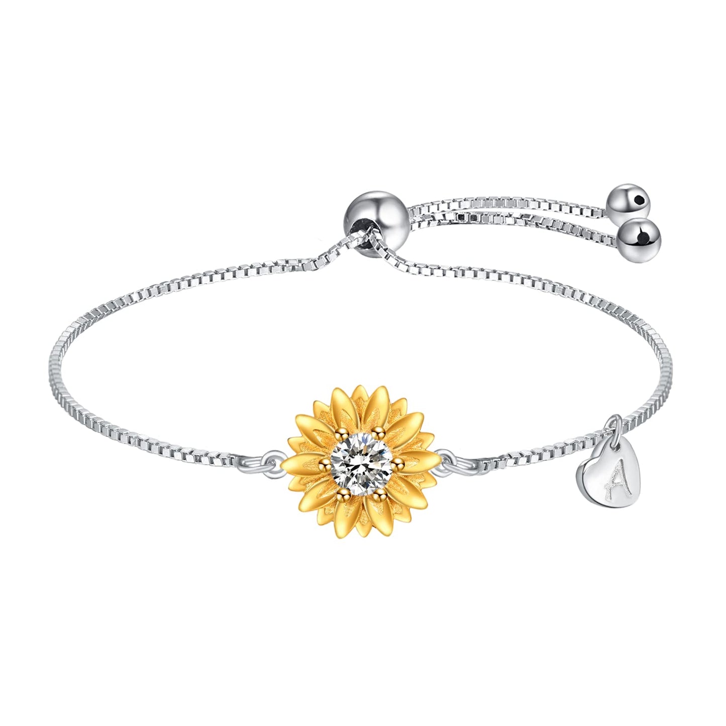 Sunflower Bracelets with Initial A Sterling Silver Sunflower Gifts for Women Girls Sunflower Jewelry