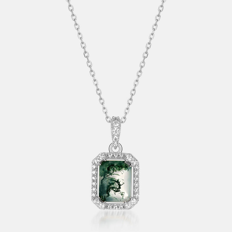 S925 Silver Green Moss Stone Pendant