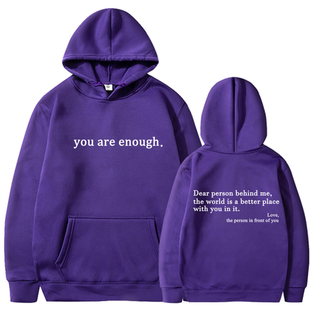 Fleece-lined Plain Letter Print Pocket Drawstring Print Hoodie