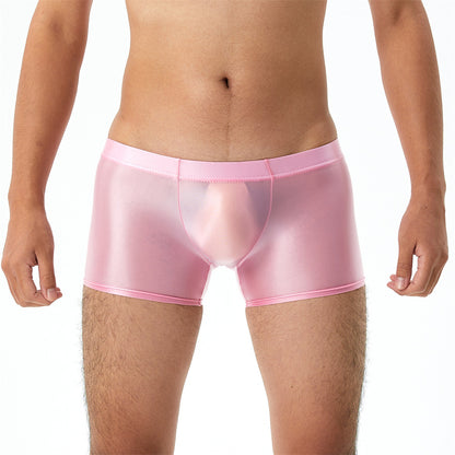 Shiny Glossy Silky Transparent Boxers Pocket U Convex