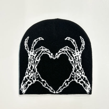 Heart-shaped Skull Hand-held Flower Knitted Wool Hat