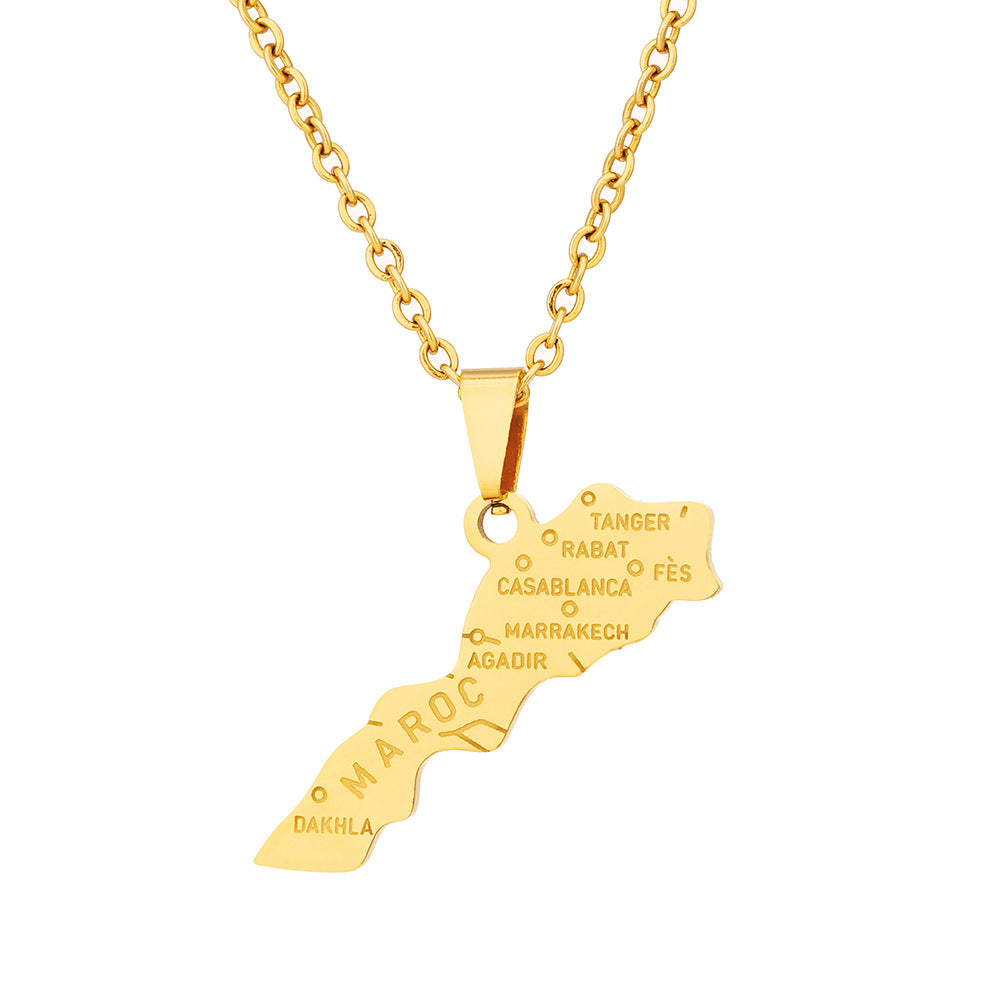 Stainless Steel Morocco Map Necklace For Women