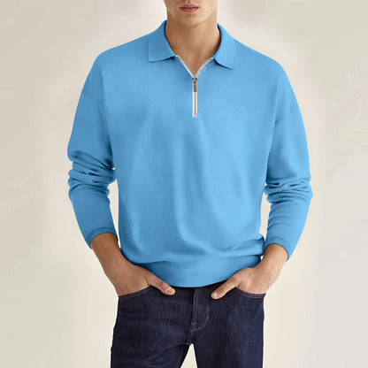 Solid Color Men's Long Sleeve Sports Polo Shirt