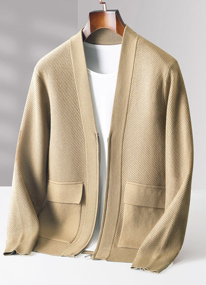 Knitted Wool Cardigan Men's Zipper Cashmere Coat Top