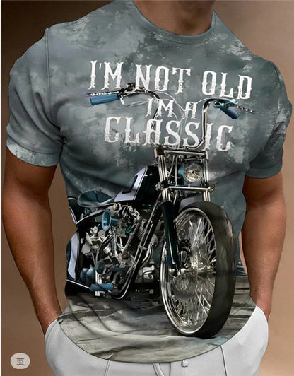 Retro Biker's Printed Round Neck Short Sleeve T-shirt