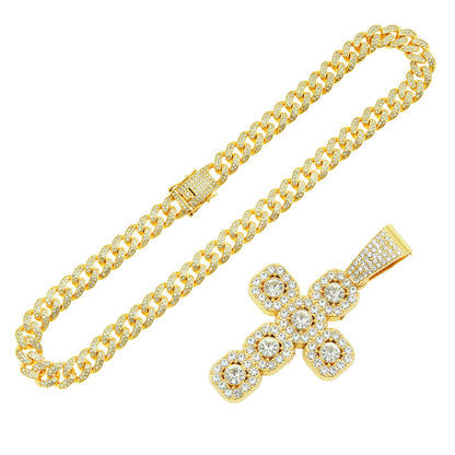 Hip Hop Diamond Cross Pendant Cuban Necklace