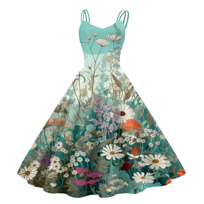 Women's Clothing New 3D Digital Printed Flowers Sling Dress