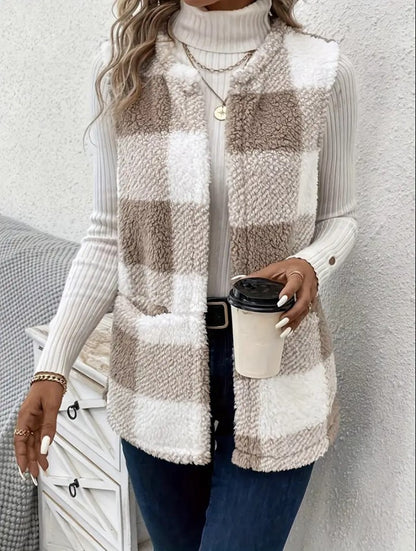 Coat Loose Plaid Color Stitching Knitted Cardigan Sweater