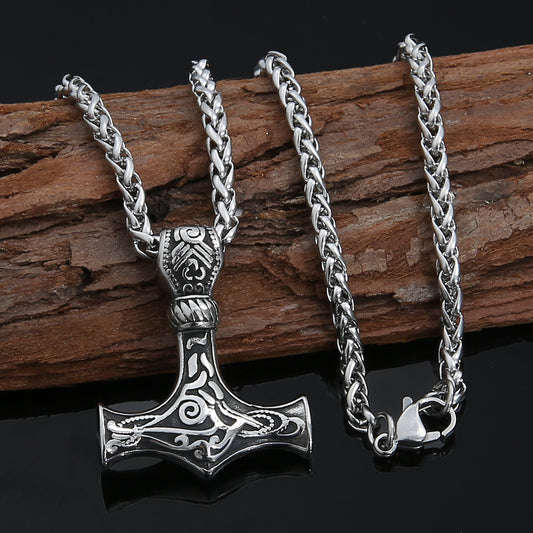 Titanium Steel Nordic Pirate Viking Myth Hammer Necklace Men