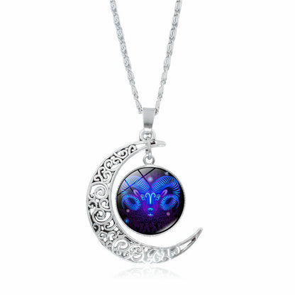 Constellation Necklace Zodiac Time Stone Moon Glass Pendant