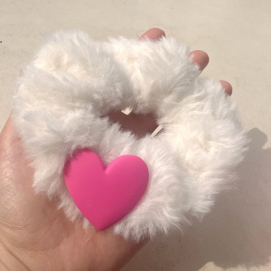 Plush Hair Ring Sweet Loving Heart Furry Hair Rope