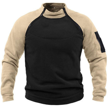 Stand Collar Loose Double Sleeve Color Matching Outdoor Keep Warm Breathable Men's Sweater