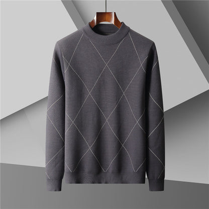 Men's Plus Size Half Turtleneck Jacquard Knitted Sweater