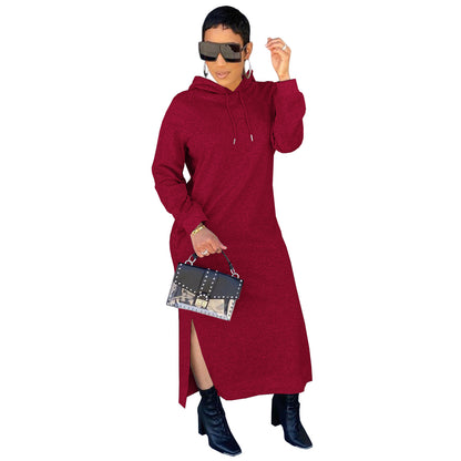 Women's Clothing Fashion Casual Solid Color Hoodie Solid Color Dress