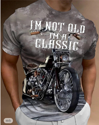 Retro Biker's Printed Round Neck Short Sleeve T-shirt