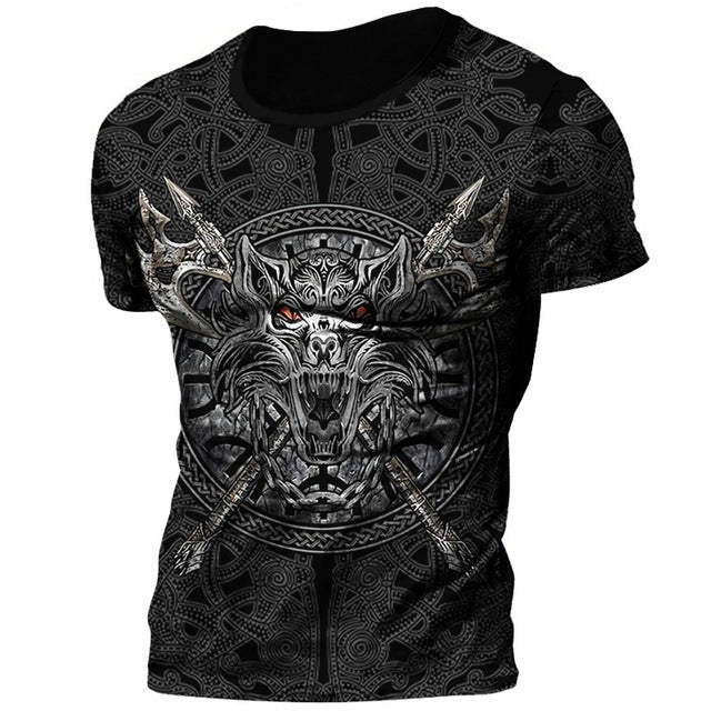 Viking Style 3D Printed Men's T-shirt Round Neck Short Sleeve Top