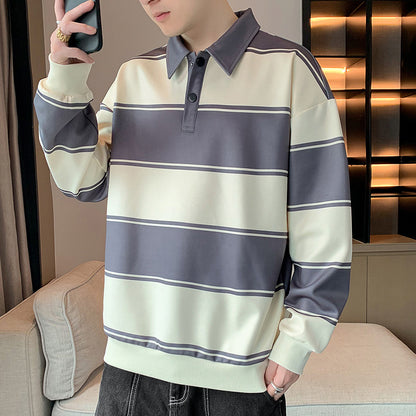 Men's Long Sleeve Round Neck Striped Casual Sweatshirt