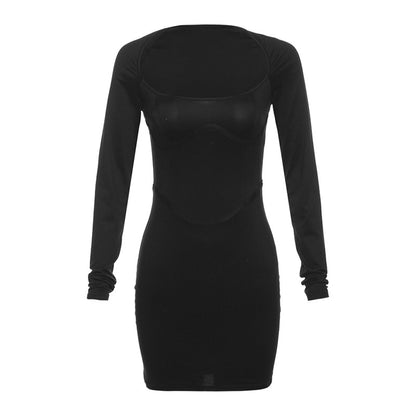 Women's Clothing Fashion Long Sleeve Square Collar Dress