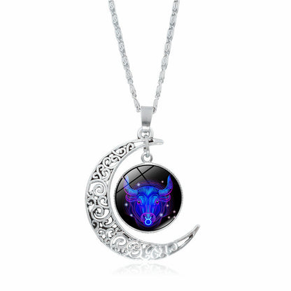 Constellation Necklace Zodiac Time Stone Moon Glass Pendant