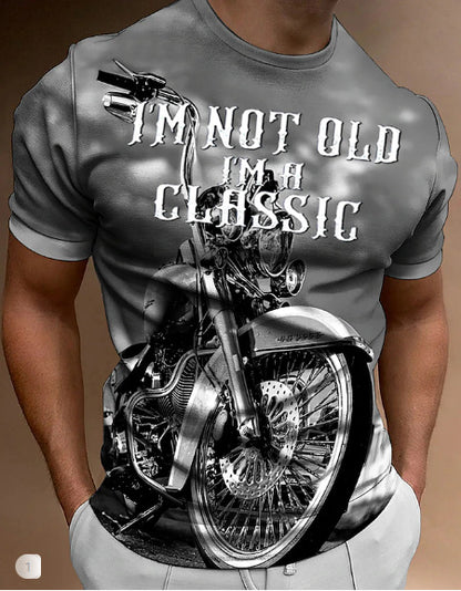 Retro Biker's Printed Round Neck Short Sleeve T-shirt