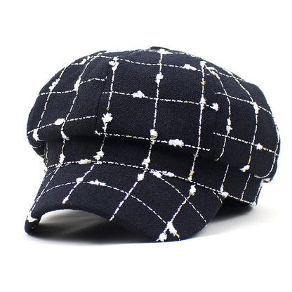 Black And White Plaid Woolen Hat Casual