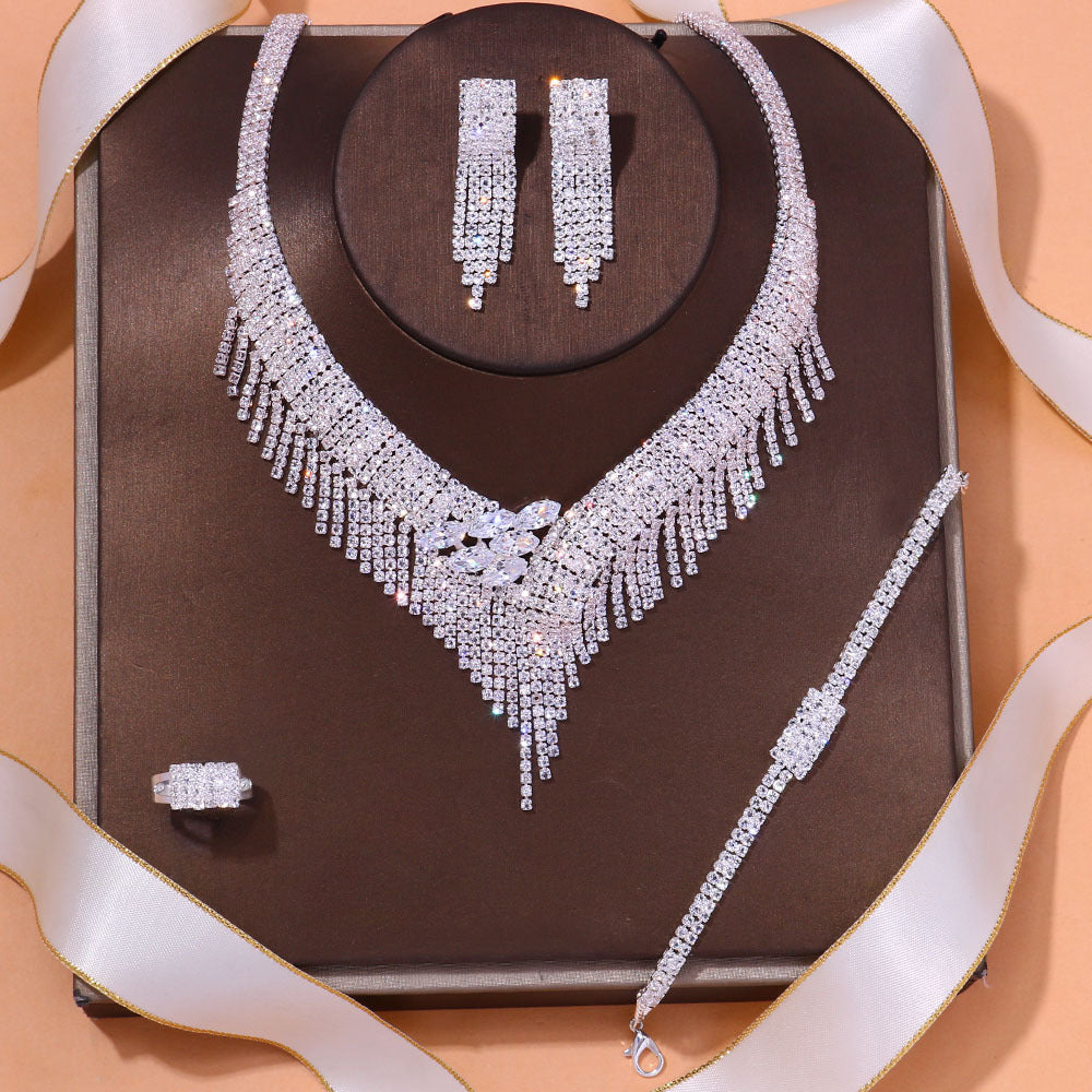 Micro Inlaid Zircon Tassel Necklace Four-piece Set