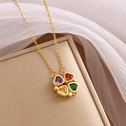 Four-Leaf Clover Pendant Necklace Female Korean Malachite