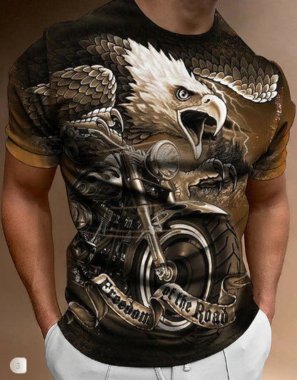 Retro Biker's Printed Round Neck Short Sleeve T-shirt