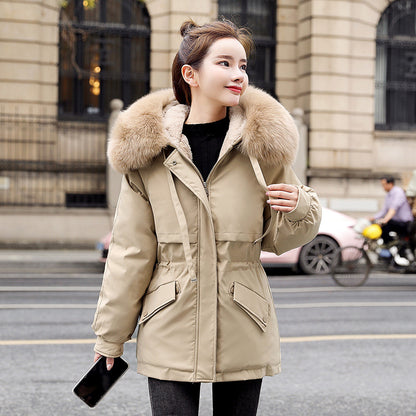 New Fleece-lined Mid-length Big Fur Collar Thicken Cotton Clothes Coat