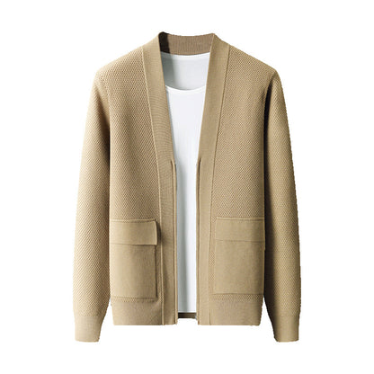 Knitted Wool Cardigan Men's Zipper Cashmere Coat Top