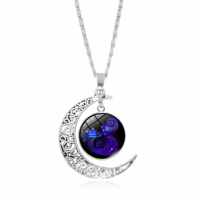 Constellation Necklace Zodiac Time Stone Moon Glass Pendant