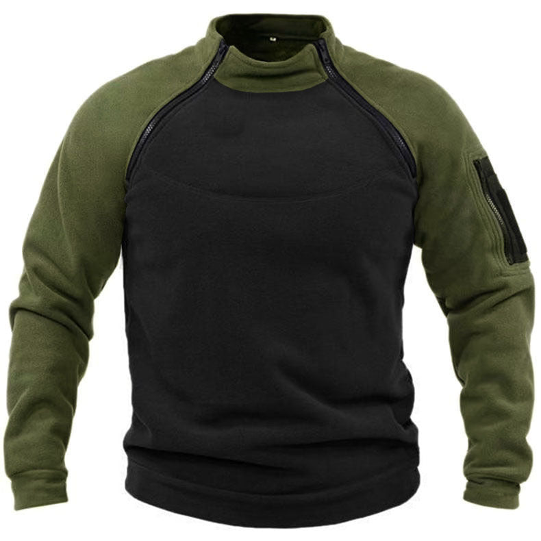 Stand Collar Loose Double Sleeve Color Matching Outdoor Keep Warm Breathable Men's Sweater